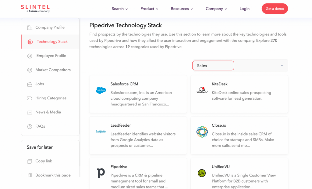 See all technology stack classified by functions