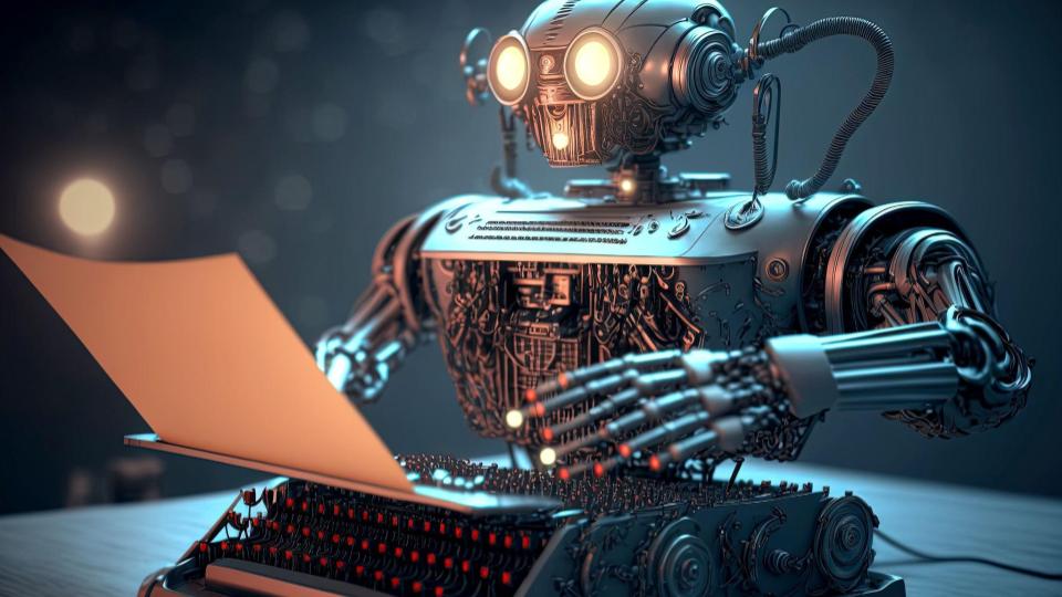 AI robot at a typewriter.