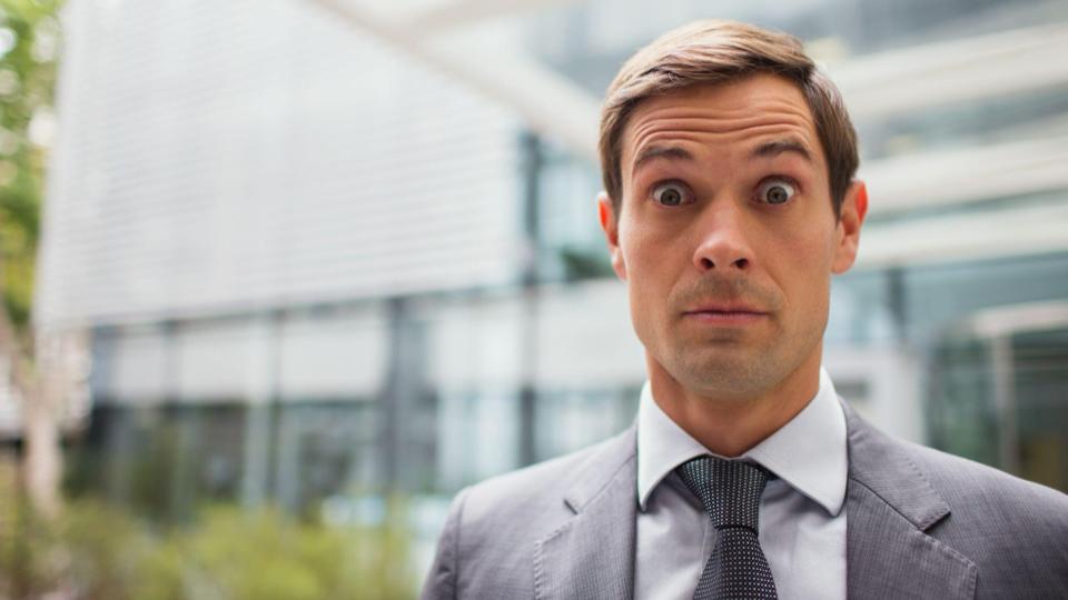Businessman is stunned by a whackadoodle output from a Generative AI tool.