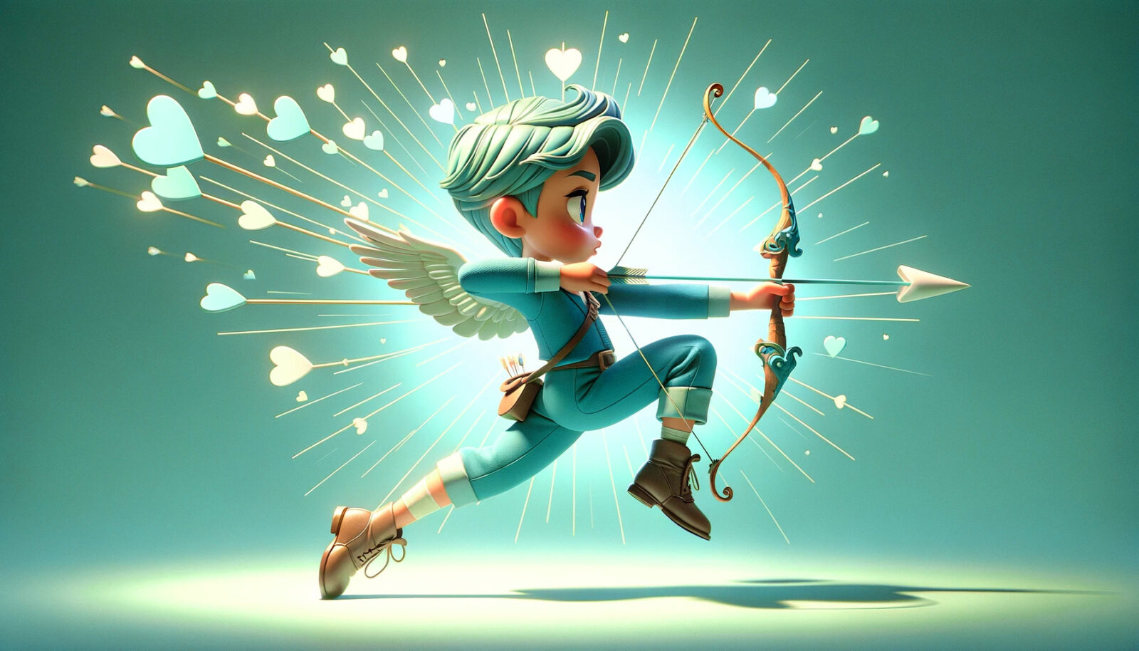 A cupid pulling back a bowstring to shoot an arrow of love.