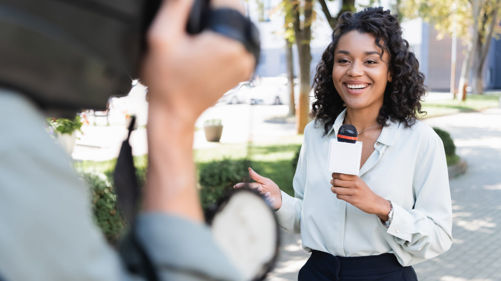 TV news reporter on scene